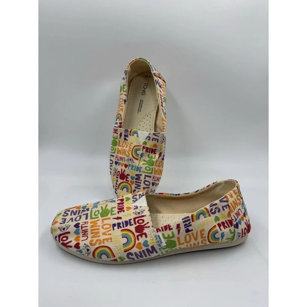 Womens Toms Size 7.5 Shoes SlipOn Alpargata Unity Love Wins Pride Rainbow Canvas